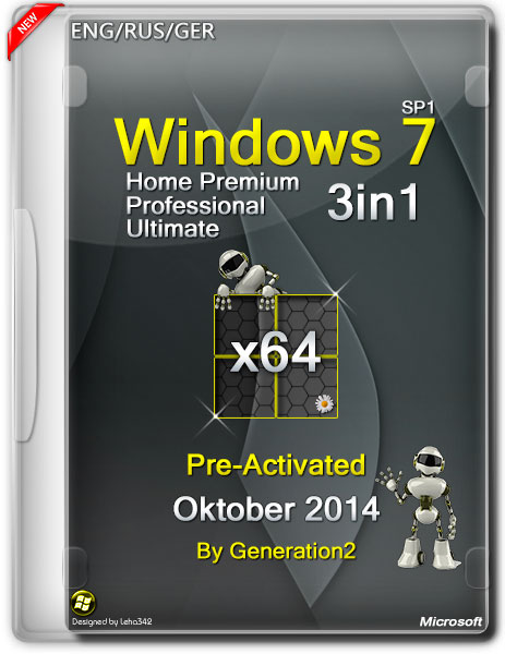 Windows 7 SP1 x64 3in1 Pre-Activated Oktober 2014 by Generation2 (ENG/RUS/GER) на Развлекательном портале softline2009.ucoz.ru