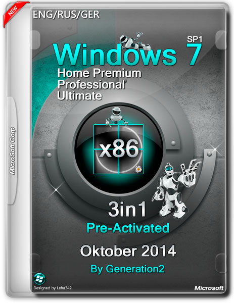 Windows 7 SP1 x86 3in1 Pre-Activated Oktober 2014 by Generation2 (ENG/RUS/GER) на Развлекательном портале softline2009.ucoz.ru